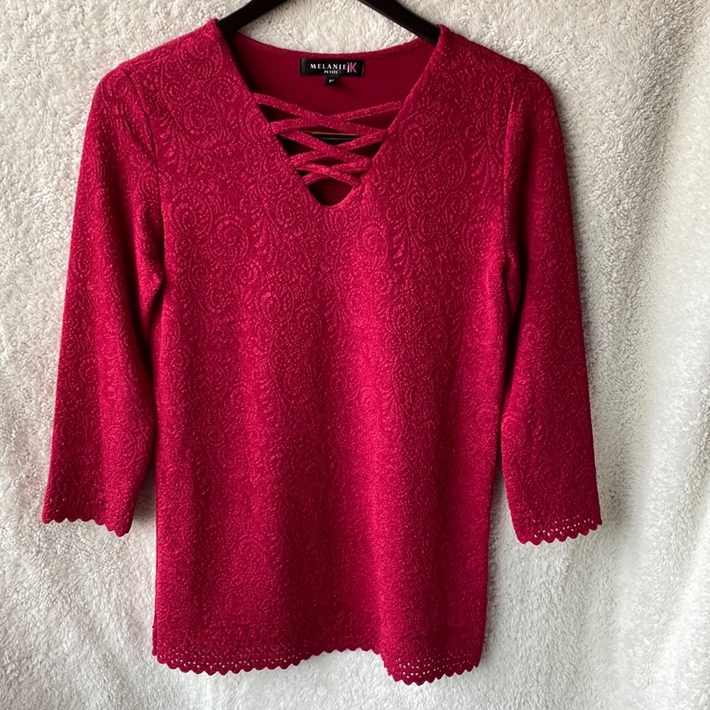 Melani K Petite Women's Burgundy Blouse (Antinio Melani collection)